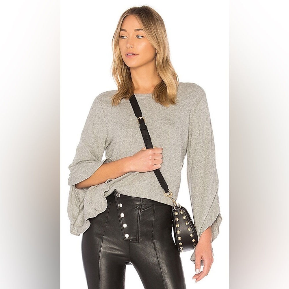 A.L.C. Camden Long Sleeve Ruffle Top Sweatshirt Heather Gray S NWT